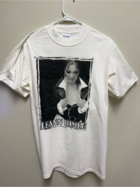 Gildan White T-Shirt with Blue and Black Tag Print